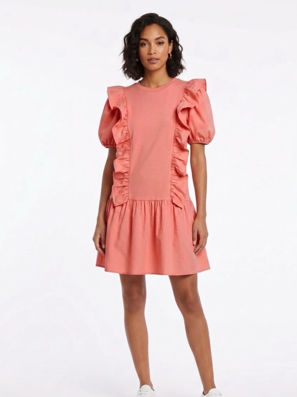 English factory/Pants Store Coral Pink Ruffle Sleeve Casual Dress